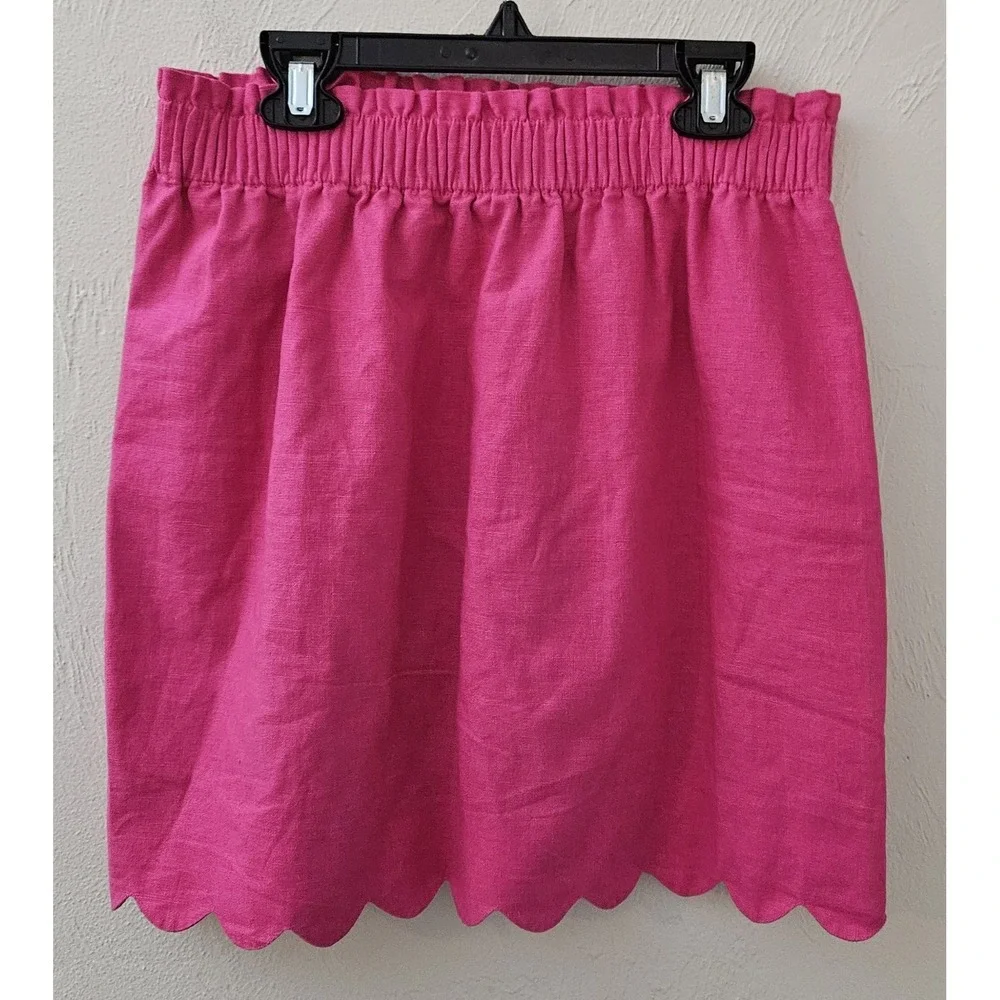 J.CREW Womens Size 4‎ Scalloped Sidewalk Skirt Pink Pull-On Linen Blend Stretch